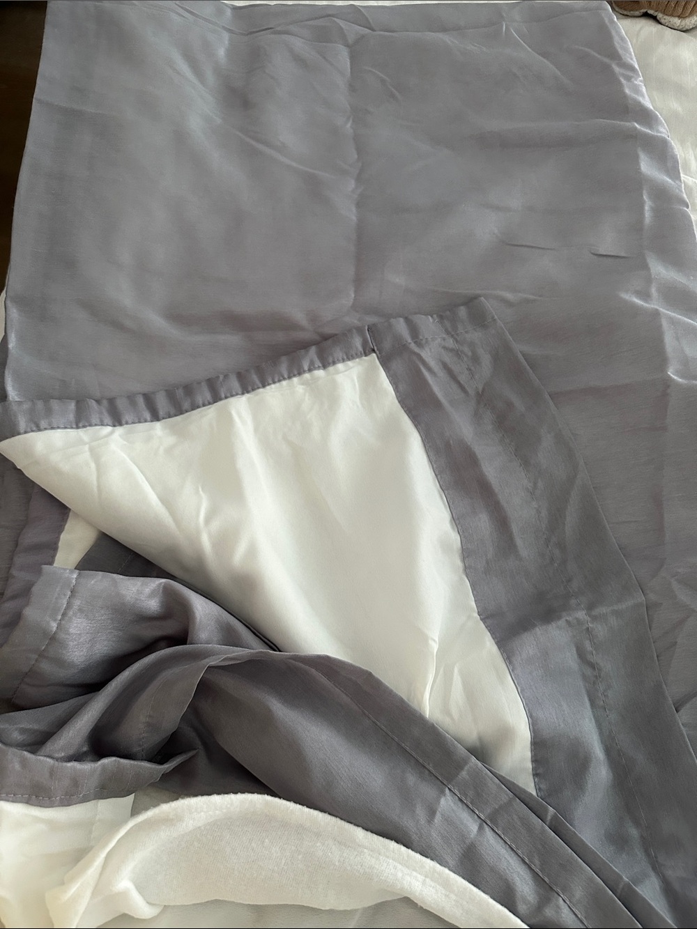 Pair of Pole Top Grey with White Lining Curtain Panels-Triple Layer Size 53* 84L